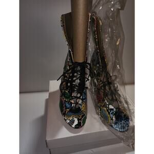 Multi-Color Snake Print Lace-Up Ankle Boots Sz 10 NWT Box